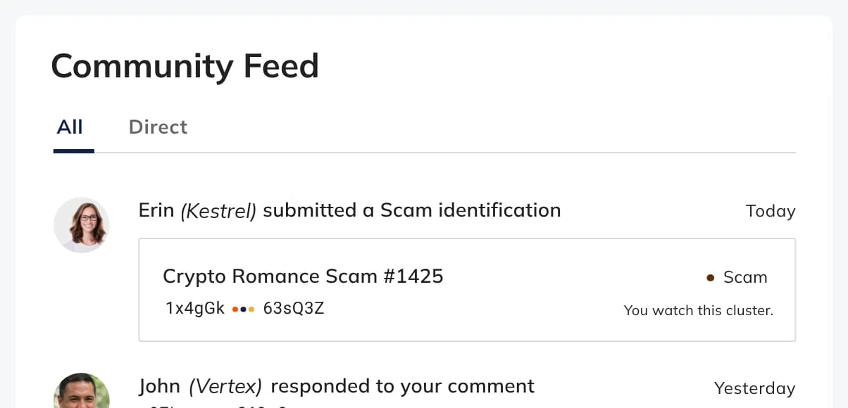 The community feed: submitted identifications and replies