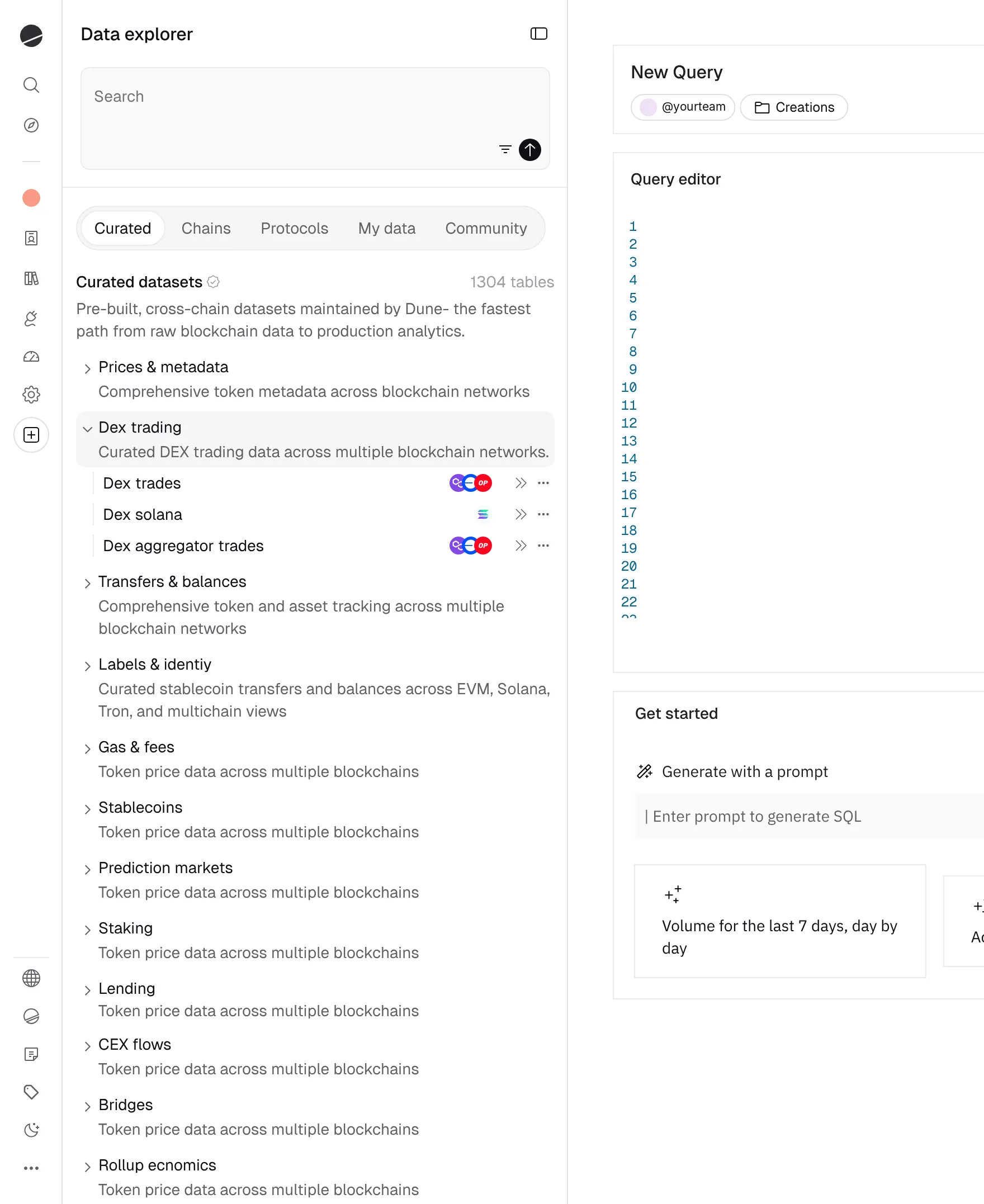Data explorer, Curated tab